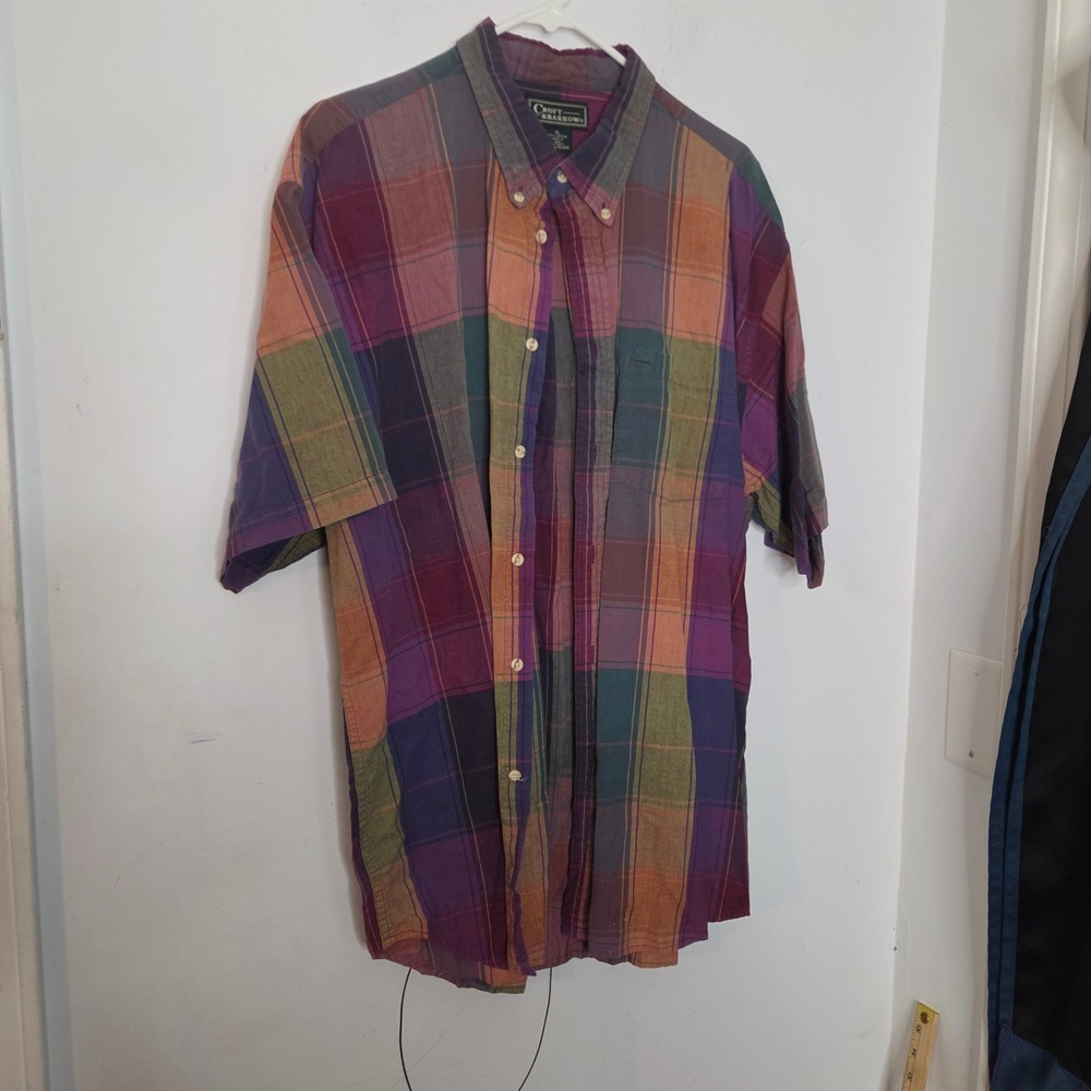 Croft & Barrow Mens XL Short Sleeve Button Down Shirt Multicolor Plaid Cotton